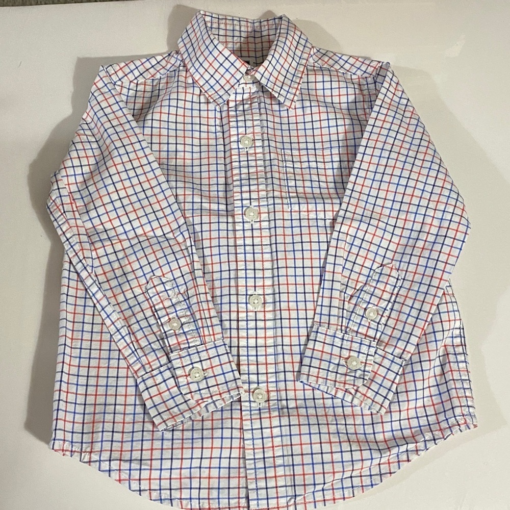 Janie and Jack Shirt, Cotton, Geometric, plaid, Sz 2T, Unisex, long sleeve - Picture 3 of 10